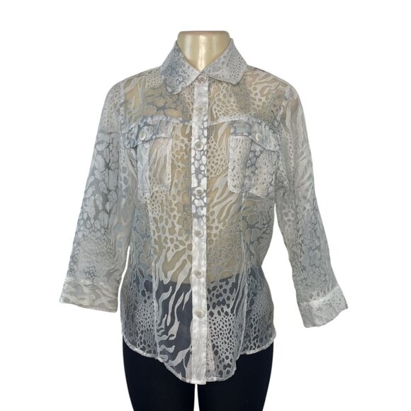 Cali and New York Women's White Sheer Button-Up Blouse & Tank Set Sz M/MP - Picture 7 of 13